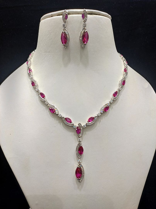 Ruby Colour Silver Plating Necklace By Chokerset CSNAD724