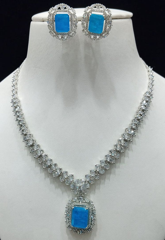 Firoza Colour Silver Plating Necklace By Chokerset CSNAD771