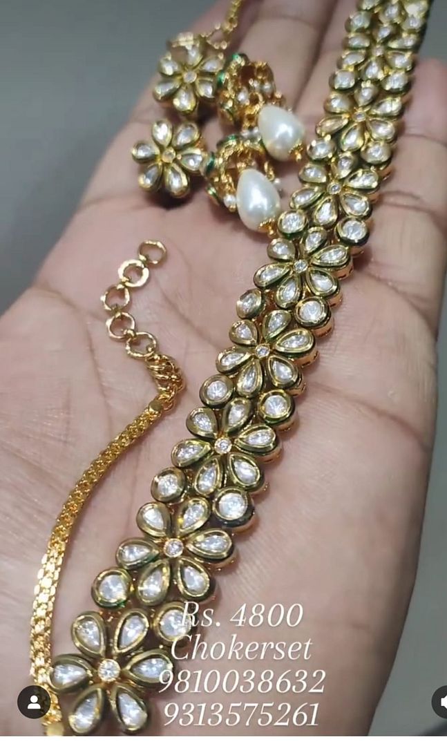 Kundan Necklace In Clear Colour And Gold Plating By Chokerset NKWA0066