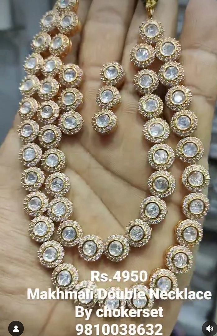 Kundan Necklace In Clear Colour And Gold Plating By Chokerset NKWA0068