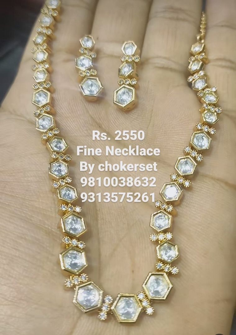 Kundan Necklace In Clear Colour And Gold Plating By Chokerset NKWA0076