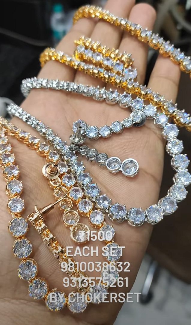 Zircon Necklace In Clear Colour And Rhodium Plating By Chokerset NKWA0120