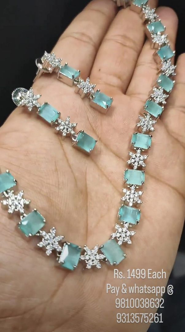 Zircon Necklace In Cgreen Colour And Silver Plating By Chokerset NKWA0166