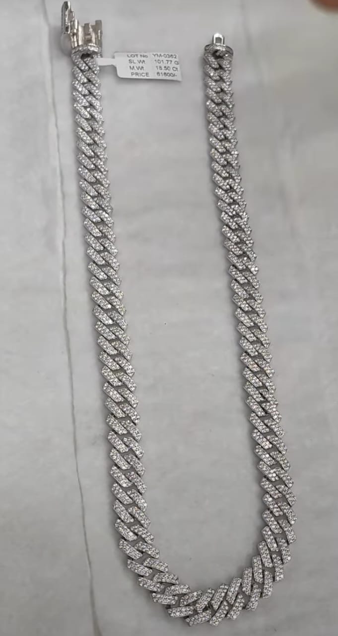 Mind Blowing Cuban Chain in Silver with Moissanite SIZE 18 ( 45.72CM ) D Colour, VVS1 ,Excellent Cut by Chokerset(58841023)