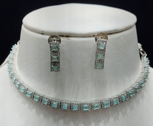Pista Green Colour Silver Plating Necklace By Chokerset CSNAD784