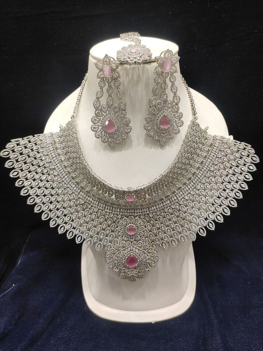 Pink Colour Silver Plating Necklace By Chokerset CSNAD701