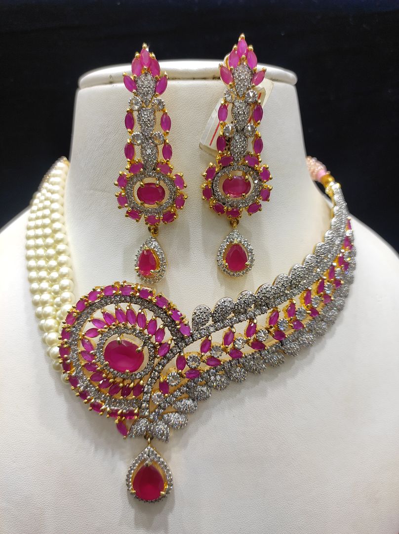 Ruby Colour Gold Plating Necklace By Chokerset CSNAD729