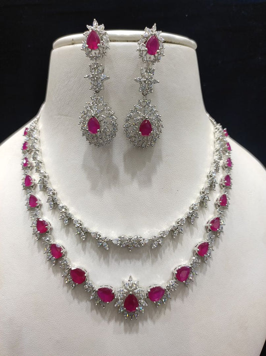Ruby Colour Silver Plating Necklace By Chokerset CSNAD717