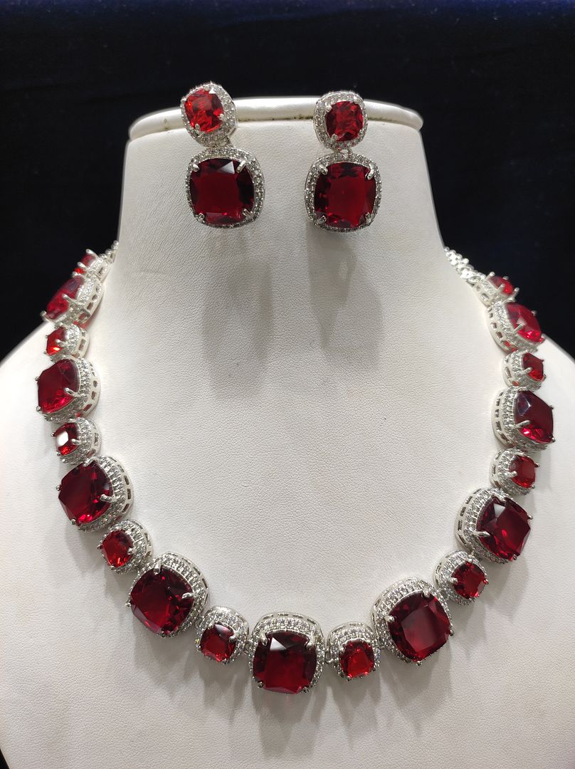 Ruby Colour Silver Plating Necklace By Chokerset CSNAD712