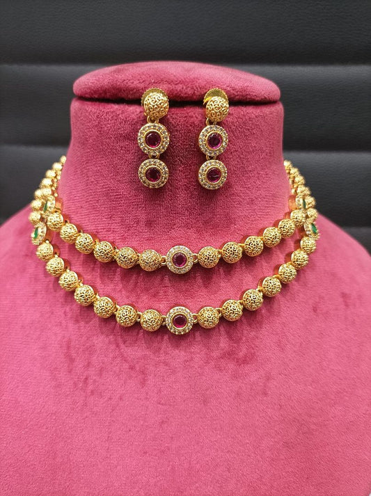 Polki Antique Necklace By Chokerset Colour Rubi, Plating Gold CSKS4390