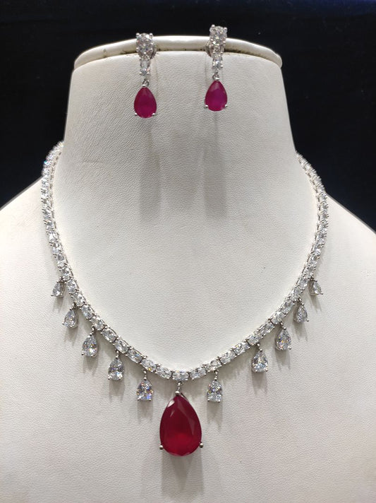 Ruby Colour Silver Plating Necklace By Chokerset CSNAD718