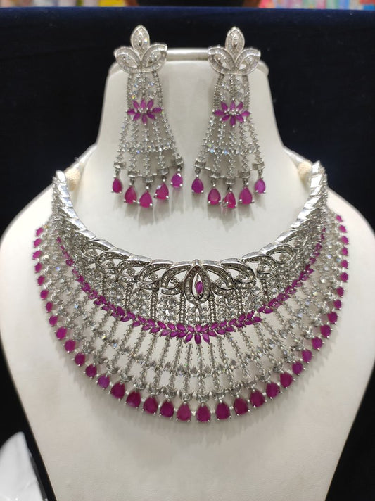 Ruby Colour Silver Plating Necklace By Chokerset CSNAD715