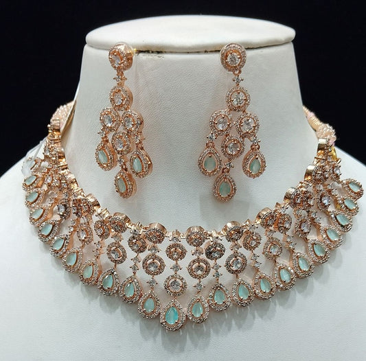 Pista Green Colour Gold Plating Necklace By Chokerset CSNAD782