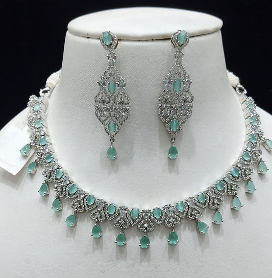 Pista Green Colour Silver Plating Necklace By Chokerset CSNAD790