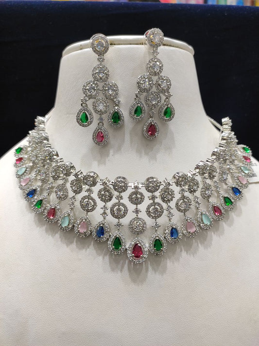 Multi Colour Silver Plating Necklace By Chokerset CSNAD709