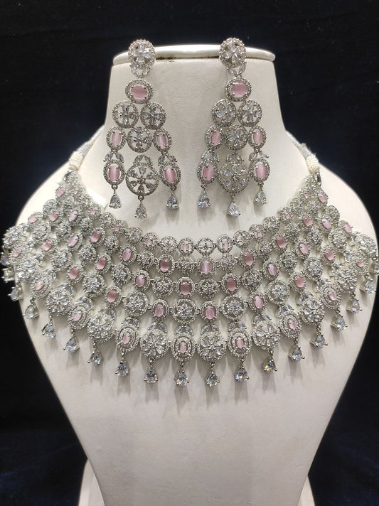 Pink Colour Silver Plating Necklace By Chokerset CSNAD704