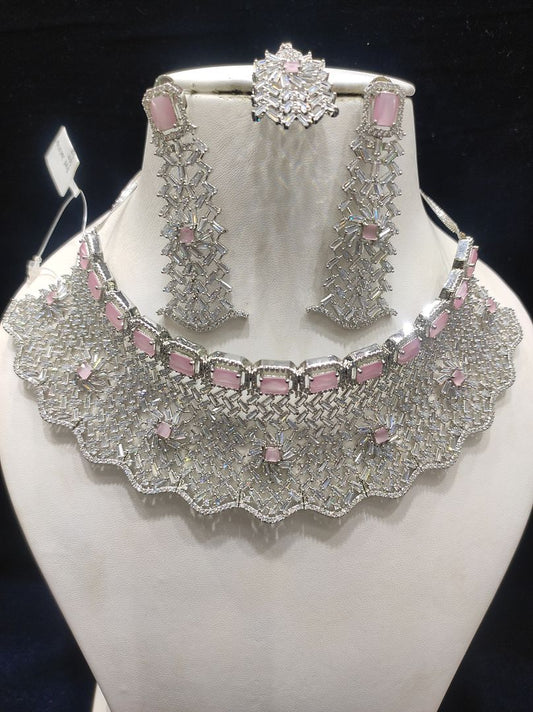 Pink Colour Silver Plating Necklace By Chokerset CSNAD705