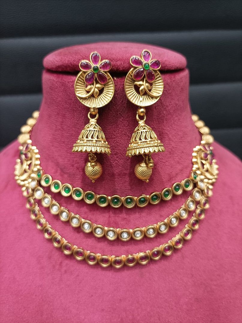 Polki Antique Necklace By Chokerset Colour Multi, Plating Gold CSKS4389