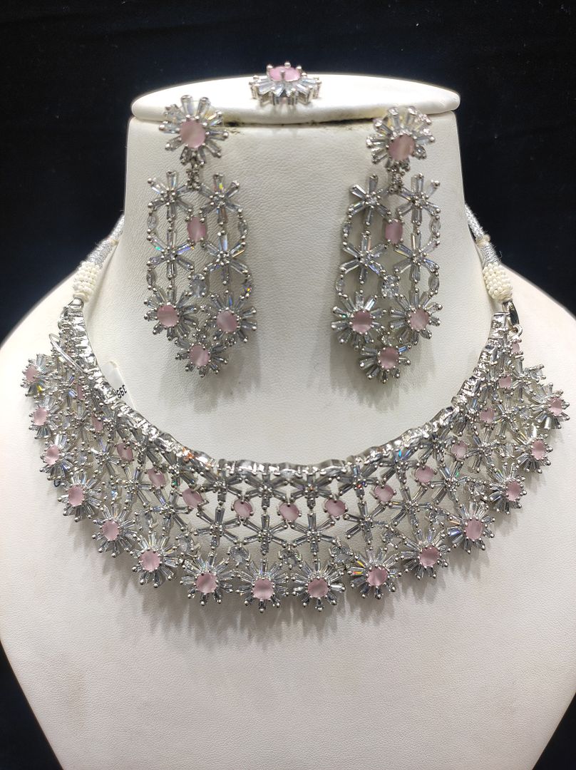 Pink Colour Silver Plating Necklace By Chokerset CSNAD702