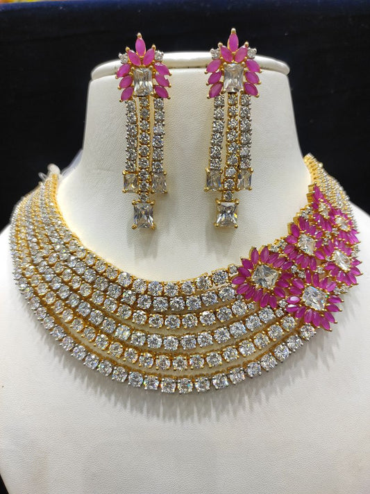 Ruby Colour Gold Plating Necklace By Chokerset CSNAD731