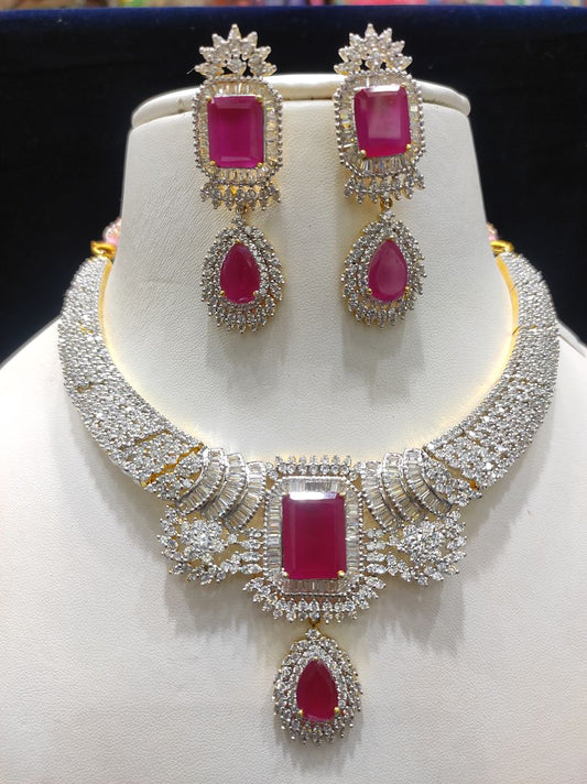 Ruby Colour Gold Plating Necklace By Chokerset CSNAD734