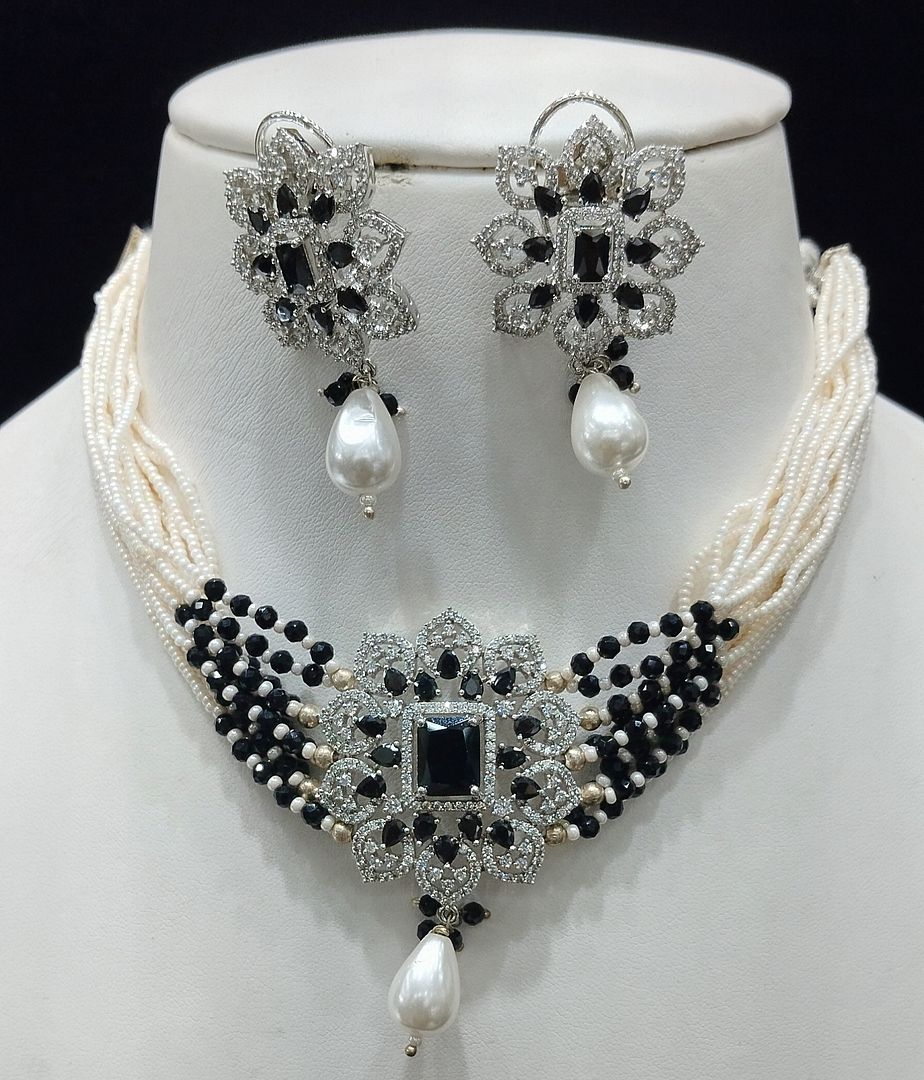 Blue Colour Silver Plating Necklace By Chokerset CSNAD770