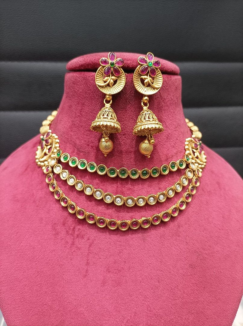 Polki Antique Necklace By Chokerset Colour Multi, Plating Gold CSKS4380