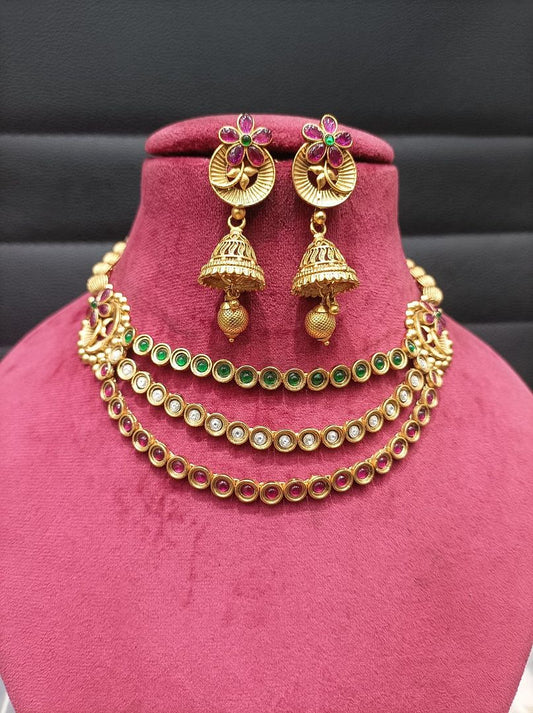 Polki Antique Necklace By Chokerset Colour Multi, Plating Gold CSKS4380
