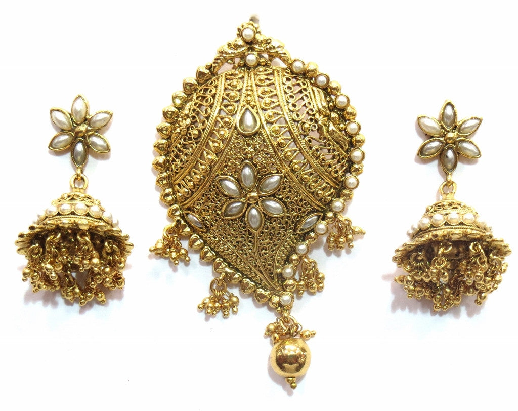 Jewelshingar Antique Polki Kundan Gold Plated Necklace Set For Women ( 10274-as-pset ) - JEWELSHINGAR