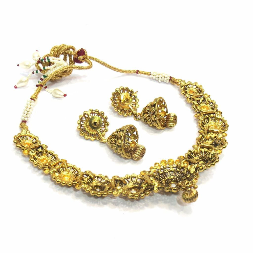 Jewelshingar Antique Polki Kundan Gold Plated Necklace Set For Women ( 11411-as ) - JEWELSHINGAR