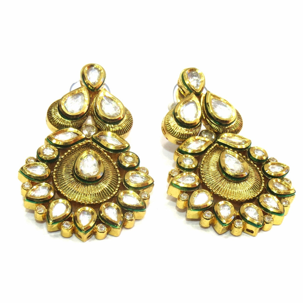 Jewelshingar Jewellery Polki Kundan Zircon Earrings For Women ( 12748-ace ) - JEWELSHINGAR