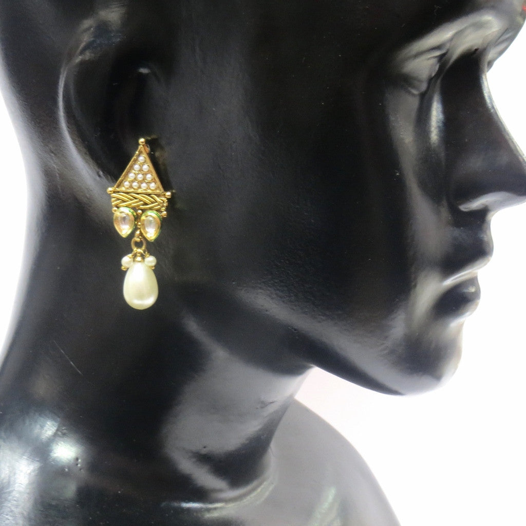 Jewelshingar Jewellery Antique Gold Plated Polki Kundan Earrings Danglers For Women ( 16954-pe ) - JEWELSHINGAR