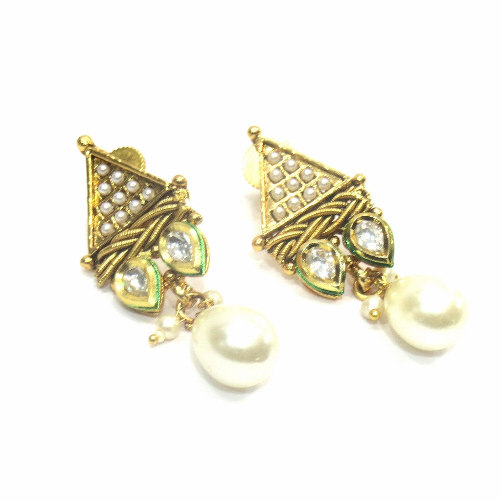 Jewelshingar Jewellery Antique Gold Plated Polki Kundan Earrings Danglers For Women ( 16954-pe ) - JEWELSHINGAR