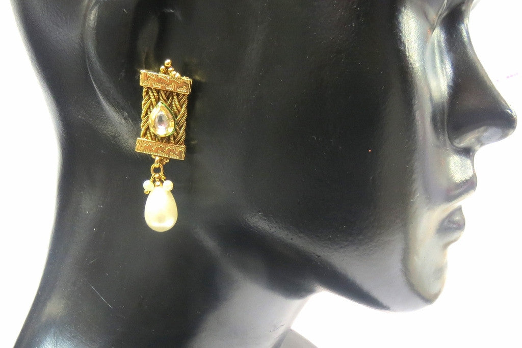 Jewelshingar Jewellery Antique Gold Plated Polki Kundan Earrings Danglers For Women ( 16975-pe ) - JEWELSHINGAR