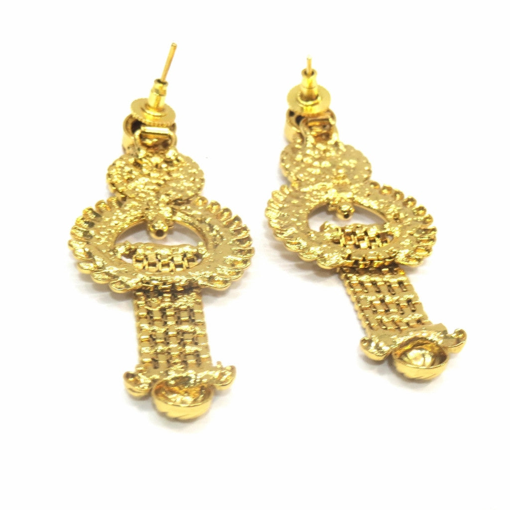 Jewelshingar Jewellery Antique Gold Plated Polki Kundan Earrings Danglers For Women ( 17042-pe-black ) - JEWELSHINGAR