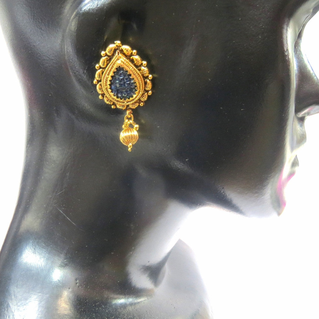 Jewelshingar Jewellery Antique Gold Plated Polki Kundan Earrings Danglers For Women ( 17062-pe-blue ) - JEWELSHINGAR