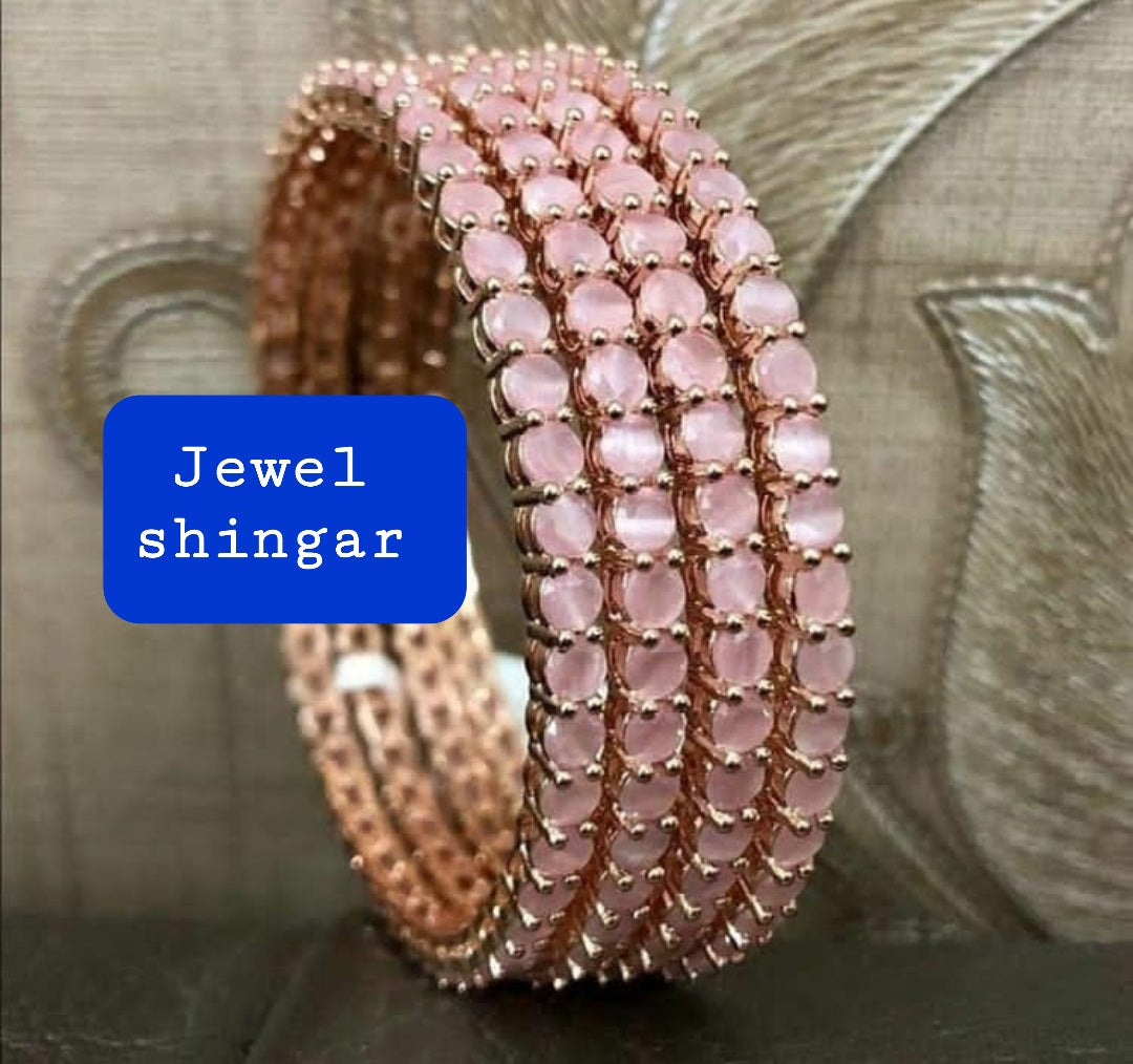 Jewelshingar pink Stone diamond looking bangles(185020JS)
