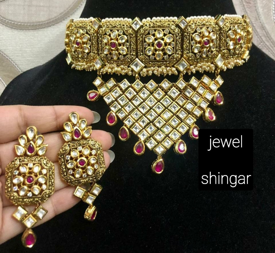 JEWELSHINGAR FINE CHOKER IN POLKI KUNDAN (005011JS)