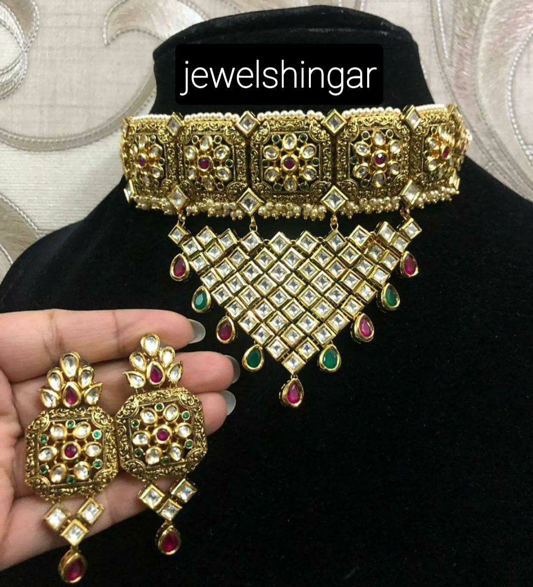 JEWELSHINGAR FINE CHOKER IN POLKI KUNDAN (005011JS)