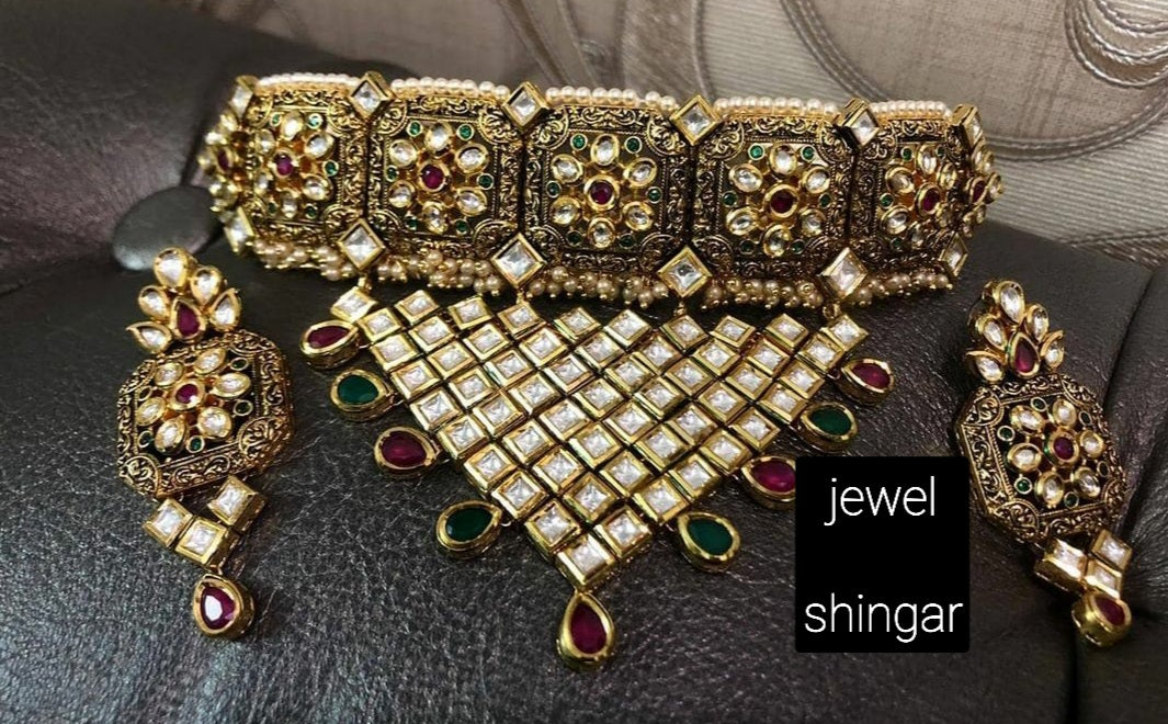 JEWELSHINGAR FINE CHOKER IN POLKI KUNDAN (005011JS)