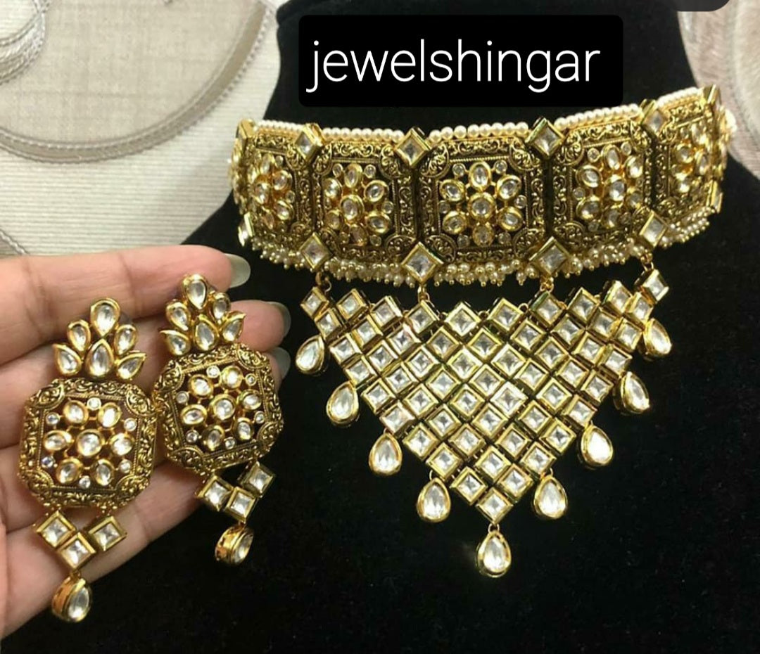 JEWELSHINGAR FINE CHOKER IN POLKI KUNDAN (005011JS)