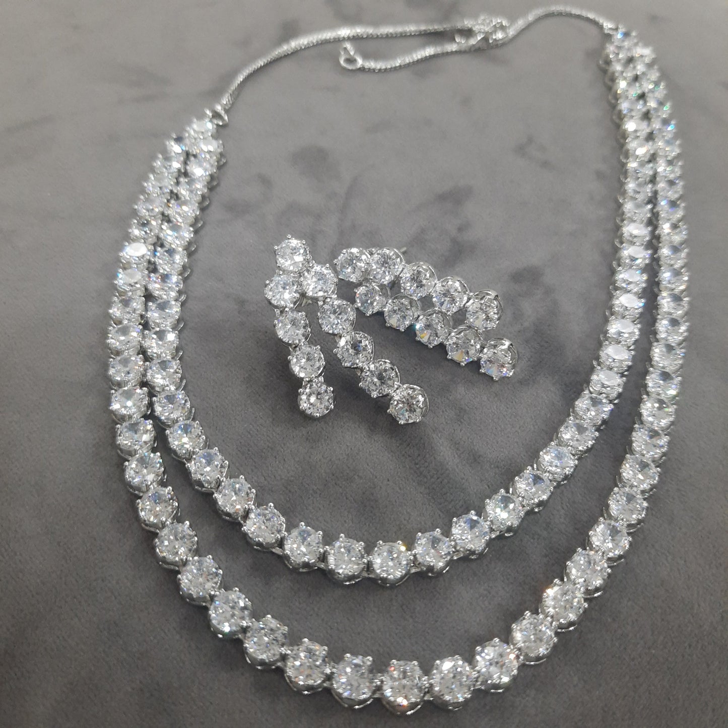 JEWELSHINGAR Diamond looking Double line Necklace with earrings(201919NAD)