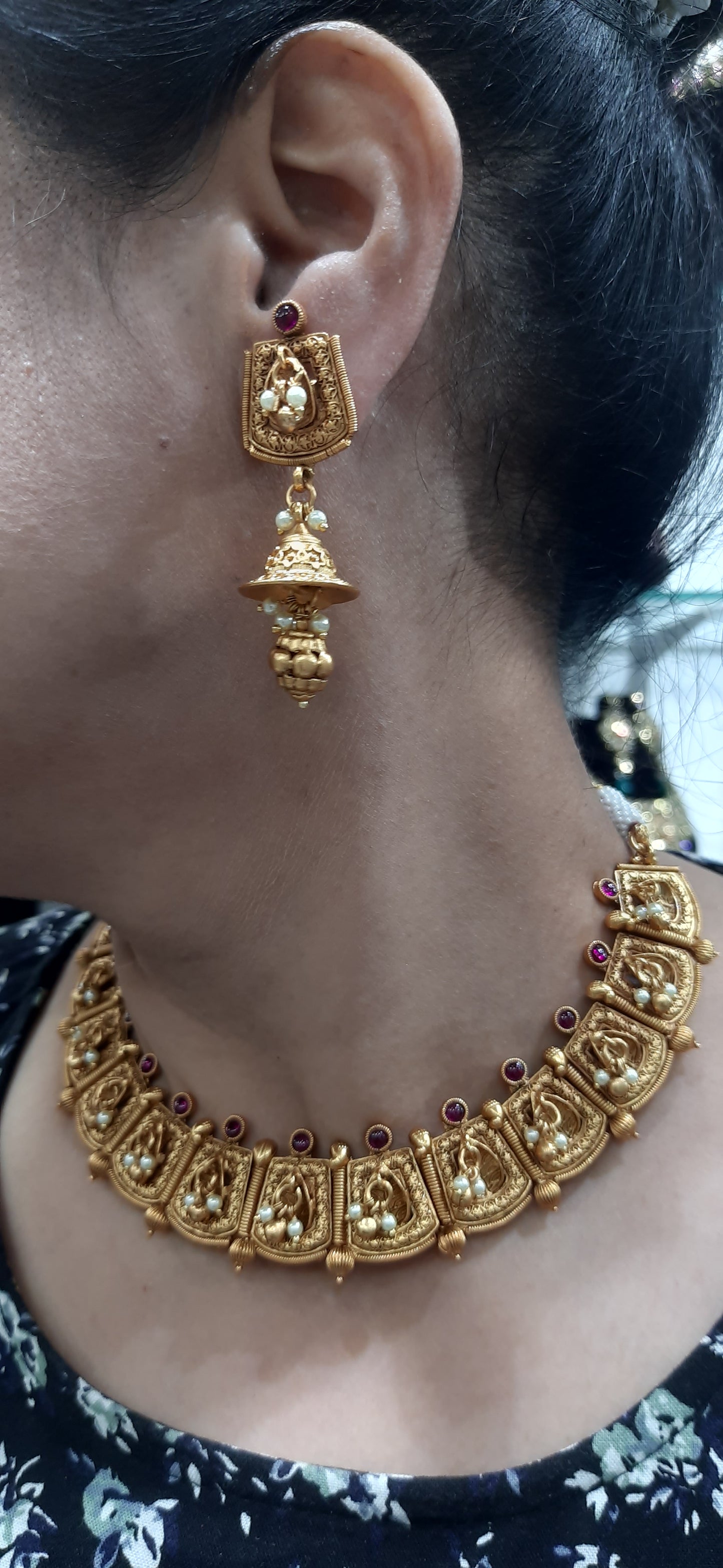 Jewelshingar Antique Polki Necklace Set In Fine Quality Jewellery ( 184814AST)