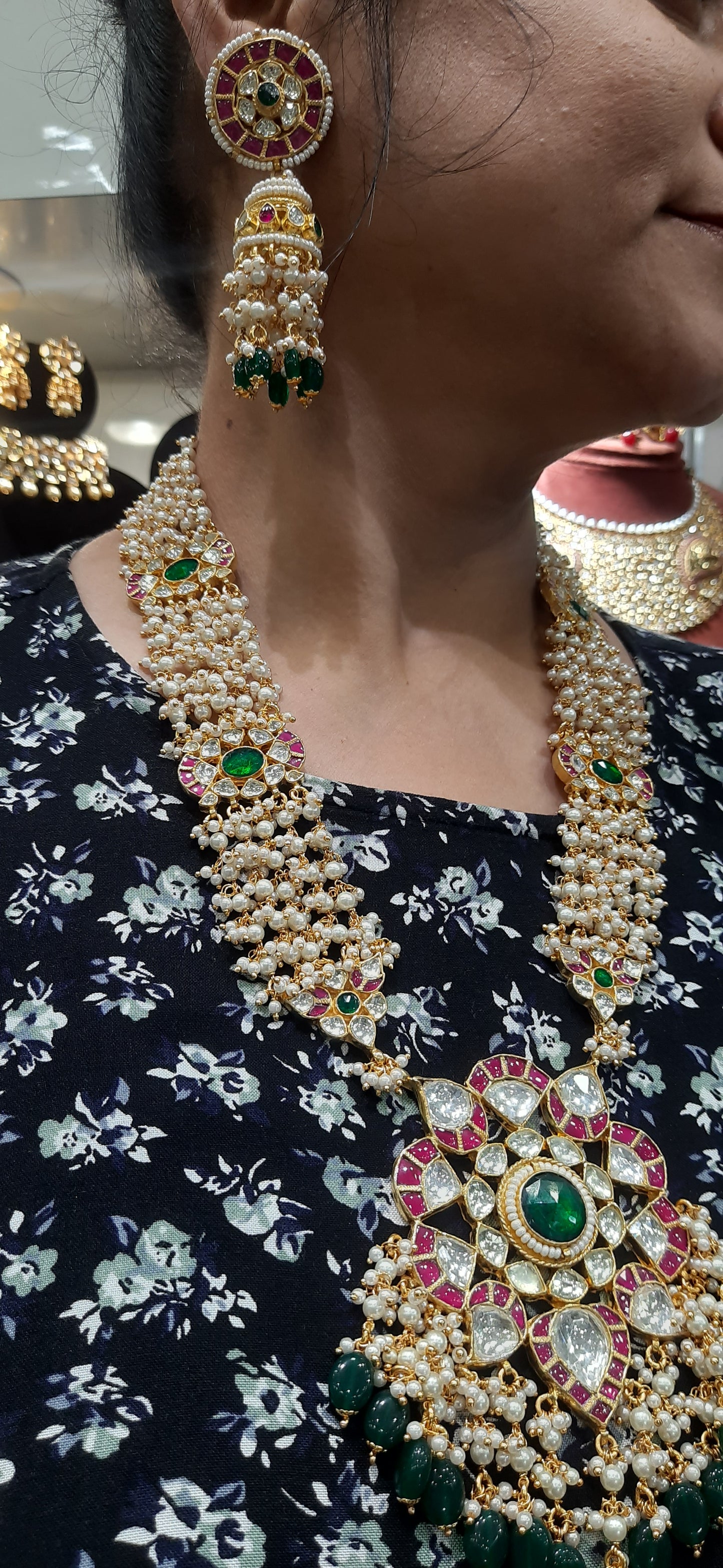 Jewelshingar polki kundan Necklace Set In Fine Quality Jewellery (185740ACS)