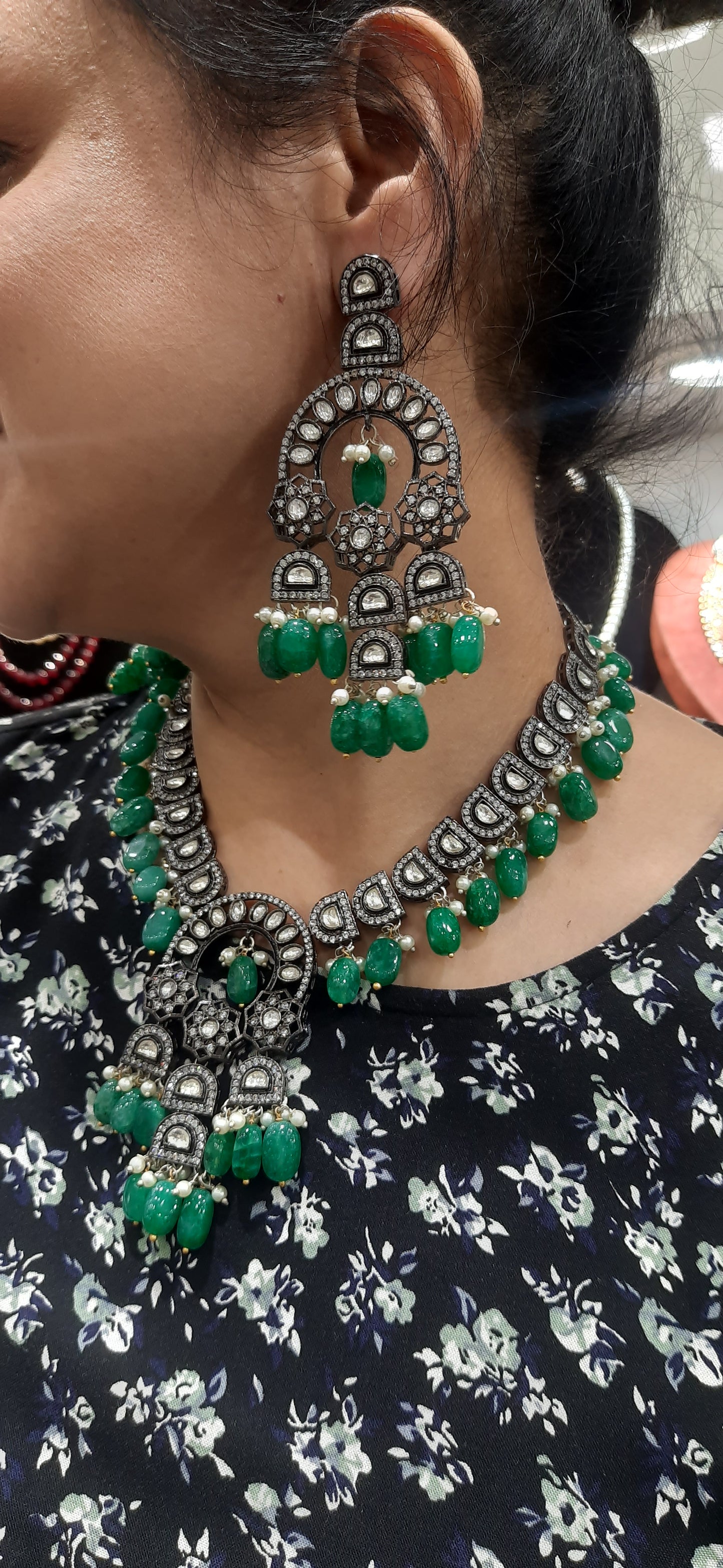 Jewelshingar Antique Polki Necklace Set In Fine Quality Jewellery ( 194125AST)