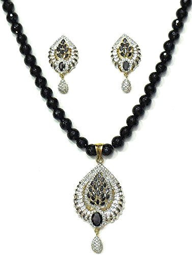 Jewelshingar Women's Cubic Zirconia Silver And Gold Plated Black Pendant Set Jewellery ( 2299-psad-black ) - JEWELSHINGAR