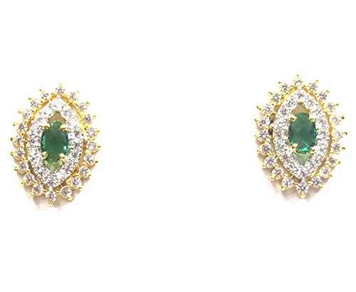 Jewelshingar Jewellery Diamond Looking Stud Earrings For Women ( 39475-ead-studds-green )