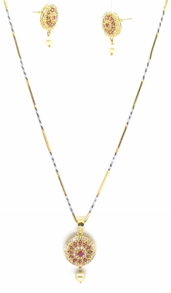 Jewelshingar Jewellery Gold Plated Colour Ruby Pendant Set For Women ( 47004-psad )