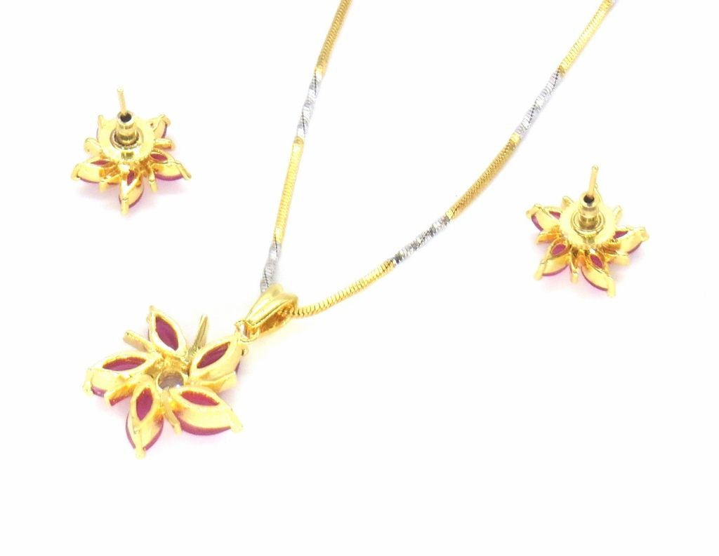 Jewelshingar Jewellery Gold Plated Colour Ruby Pendant Set For Women ( 47035-psad )