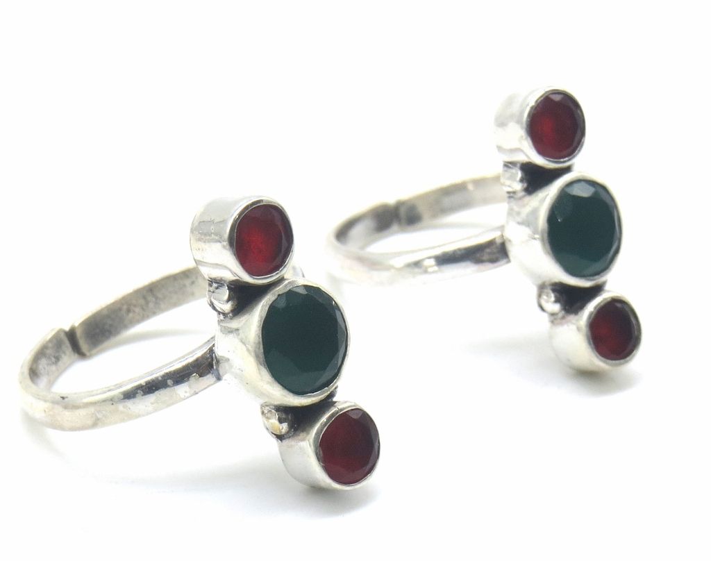Jewelshingar Jewellery 925 Sterling Silver Green Colour Toerings For Women ( 47779-tr )